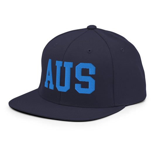 College-Style Classic Snapback Hat • Aqua Blue • AUS Austin • YHM Designs - Image 01