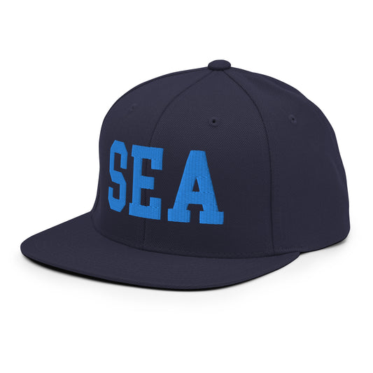 College-Style Classic Snapback Hat • Aqua Blue • SEA Seattle • YHM Designs - Image 01