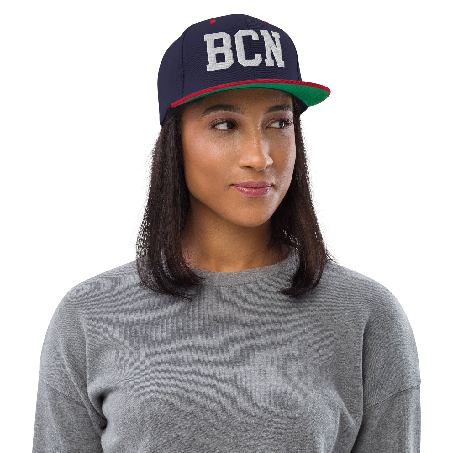 College-Style Classic Snapback Hat • White • BCN Barcelona Souvenir • YHM Designs - Image 04