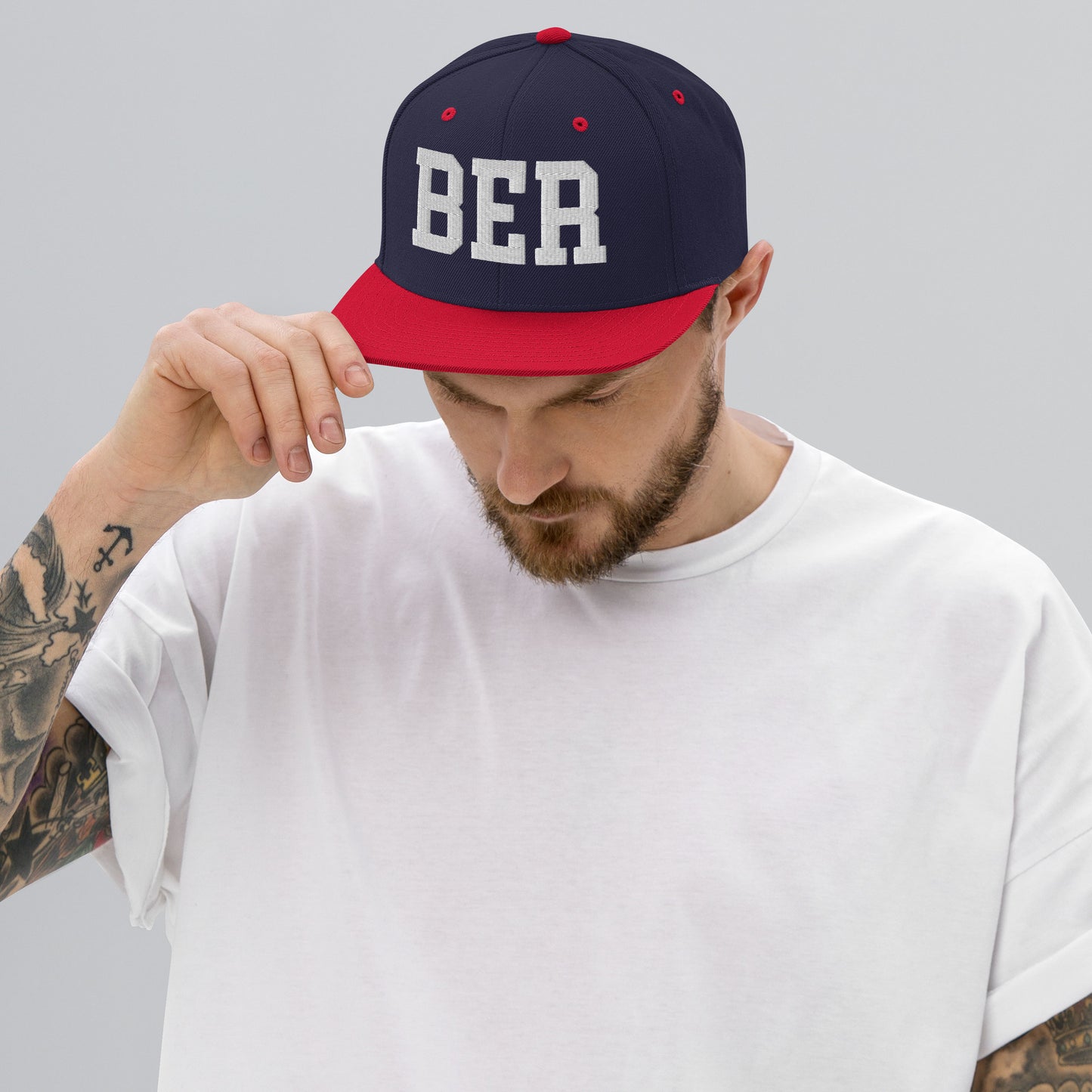 College-Style Classic Snapback Hat • White • BER Berlin Souvenir • YHM Designs - Image 06