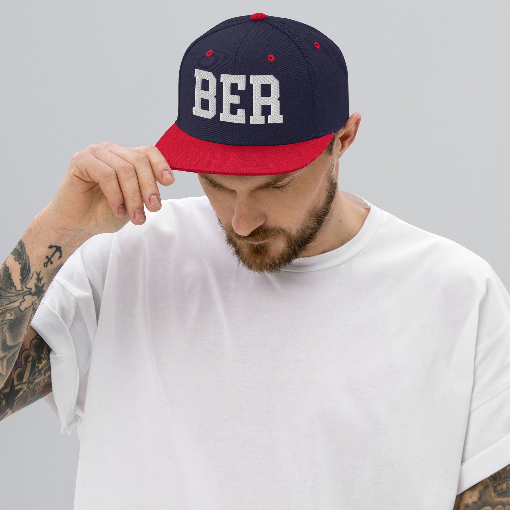 College-Style Classic Snapback Hat • White • BER Berlin Souvenir • YHM Designs - Image 06