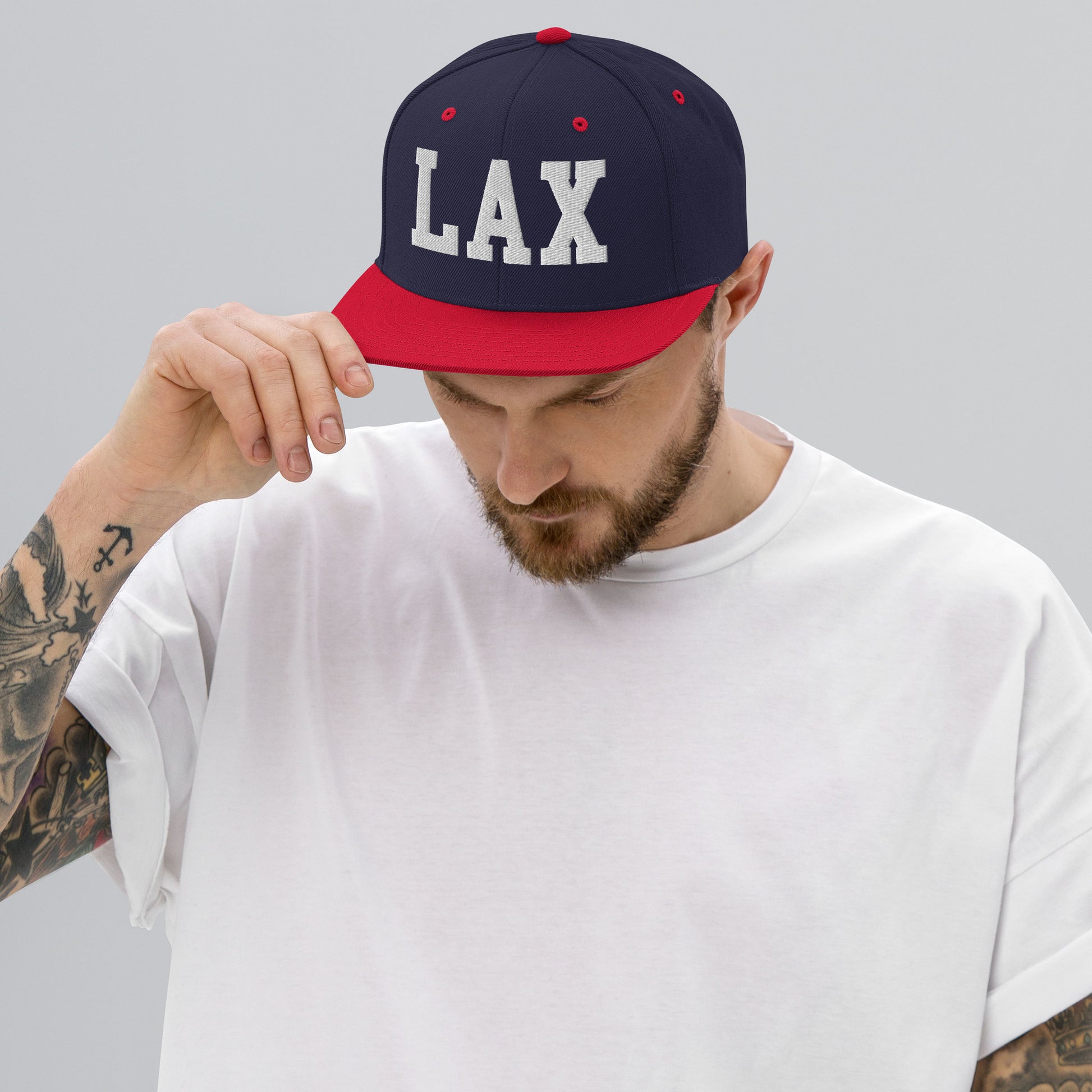 College-Style Classic Snapback Hat • White • LAX Los Angeles • YHM Designs - Image 06