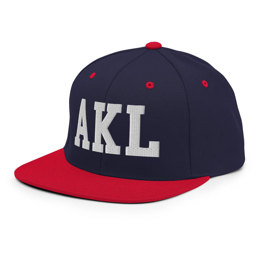 College-Style Classic Snapback Hat • White • AKL Auckland • YHM Designs - Image 01