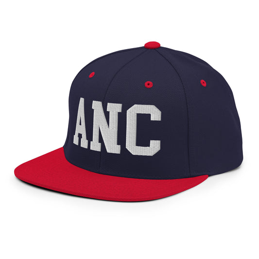 College-Style Classic Snapback Hat • White • ANC Anchorage • YHM Designs - Image 01