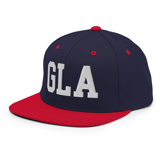 College-Style Classic Snapback Hat • White • GLA Glasgow • YHM Designs - Image 01