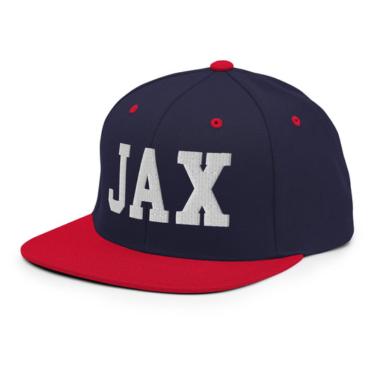 College-Style Classic Snapback Hat • White • JAX Jacksonville Souvenir • YHM Designs - Image 01