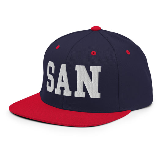 College-Style Classic Snapback Hat • White • SAN San Diego • YHM Designs - Image 01