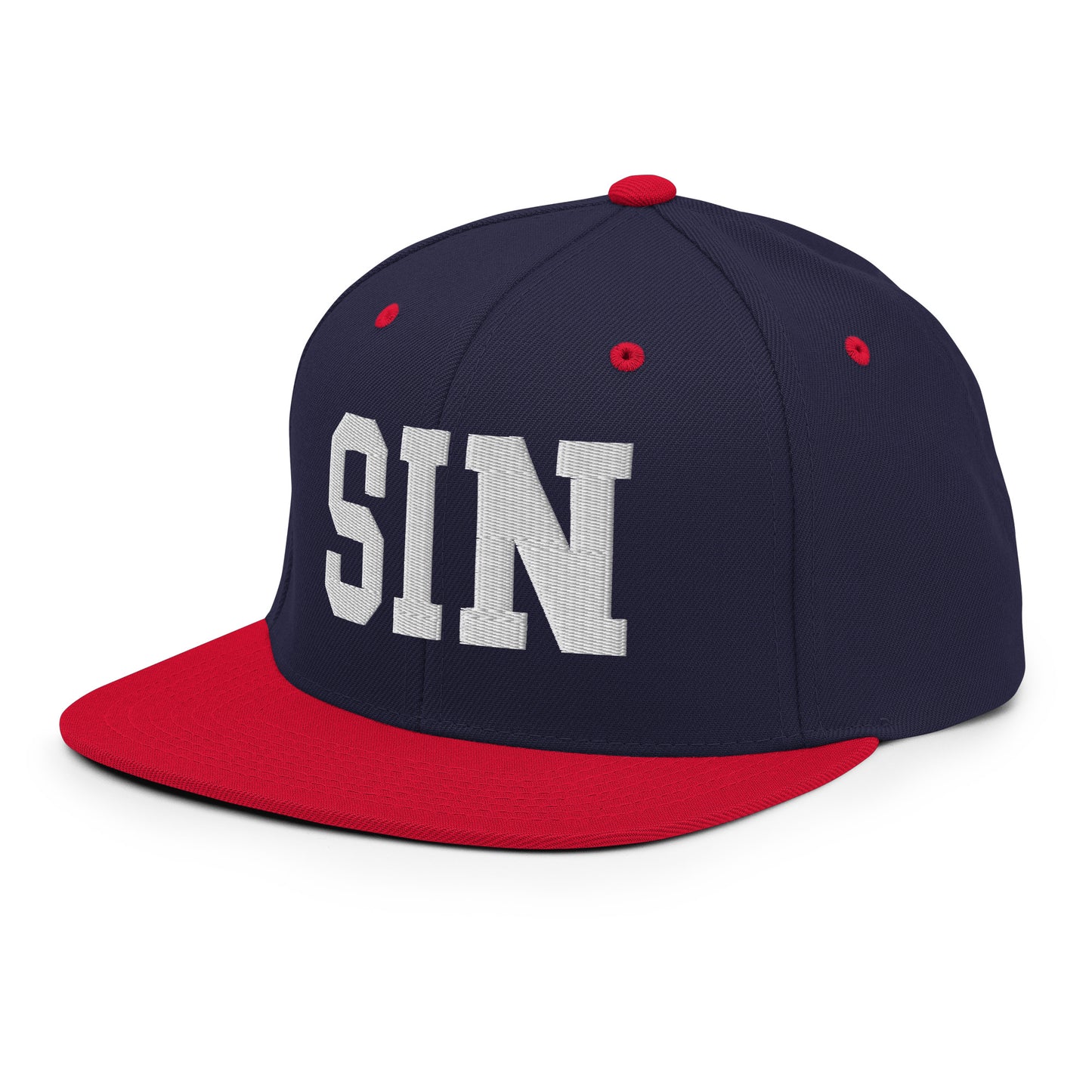 College-Style Classic Snapback Hat • White • SIN Singapore Souvenir • YHM Designs - Image 01