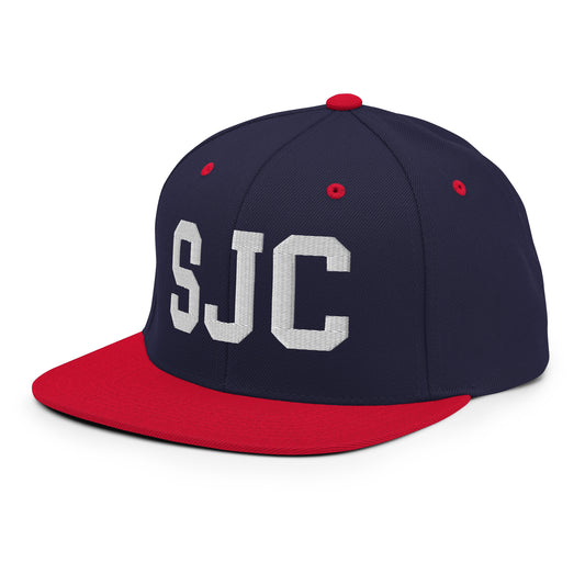 College-Style Classic Snapback Hat • White • SJC San Jose • YHM Designs - Image 01
