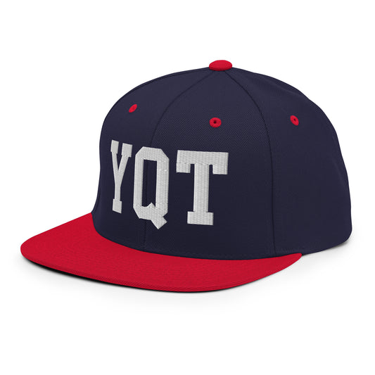 College-Style Classic Snapback Hat • White • YQT Thunder Bay • YHM Designs - Image 01