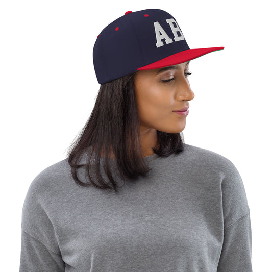 College-Style Classic Snapback Hat • White • ABQ Albuquerque • YHM Designs - Image 02