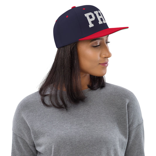 College-Style Classic Snapback Hat • White • PHX Phoenix • YHM Designs - Image 02