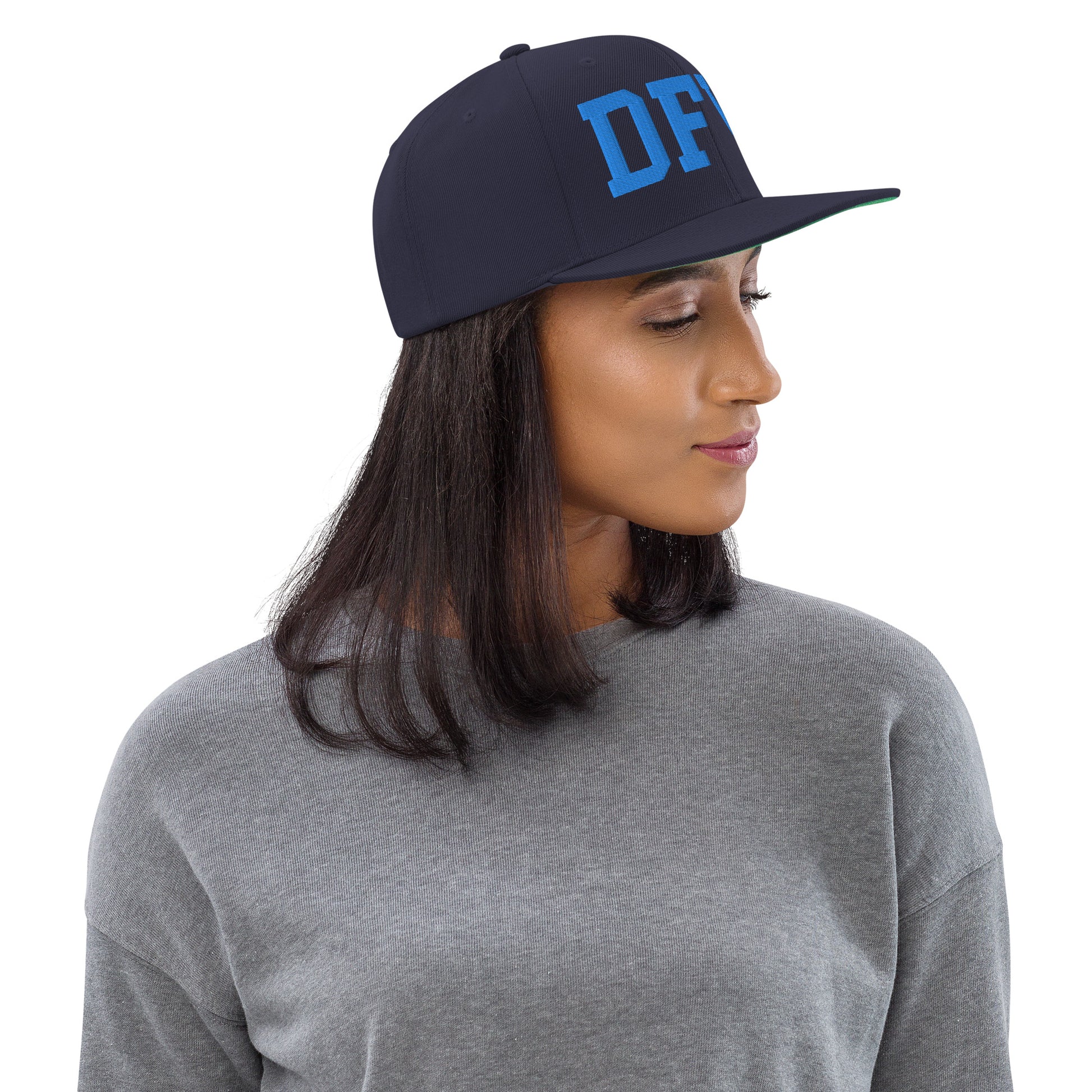 College-Style Classic Snapback Hat • Aqua Blue • DFW Dallas • YHM Designs - Image 02