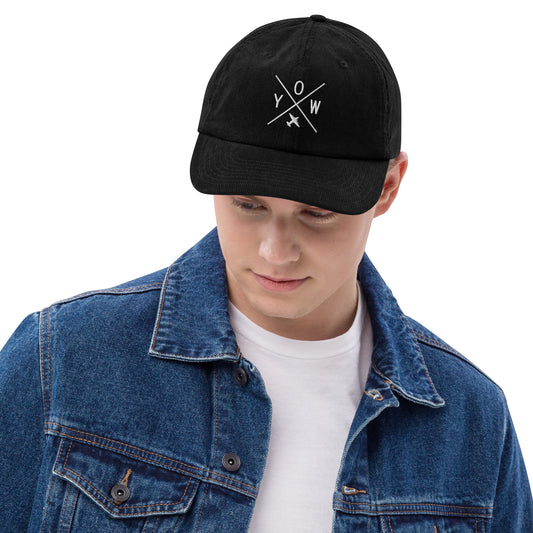 Crossed-X Corduroy Hat - White • YOW Ottawa • YHM Designs - Image 02