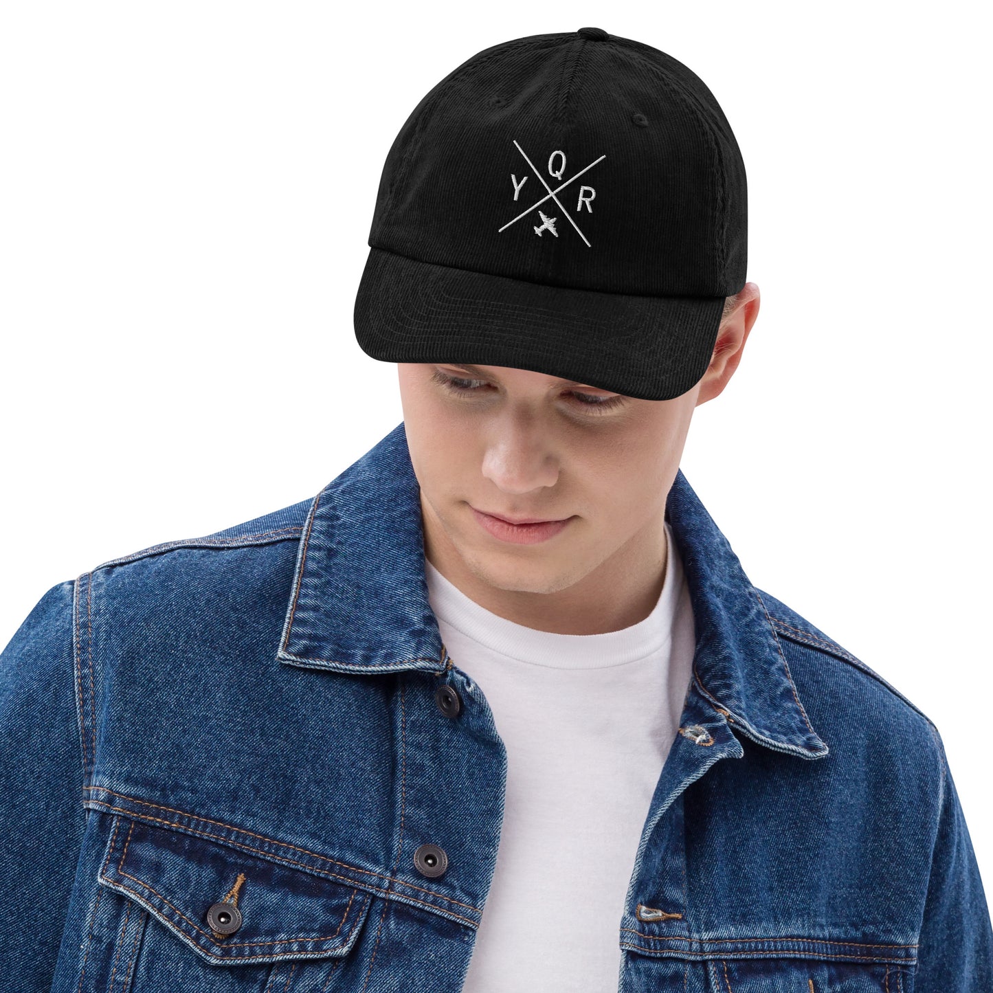 Crossed-X Corduroy Hat - White • YQR Regina • YHM Designs - Image 02