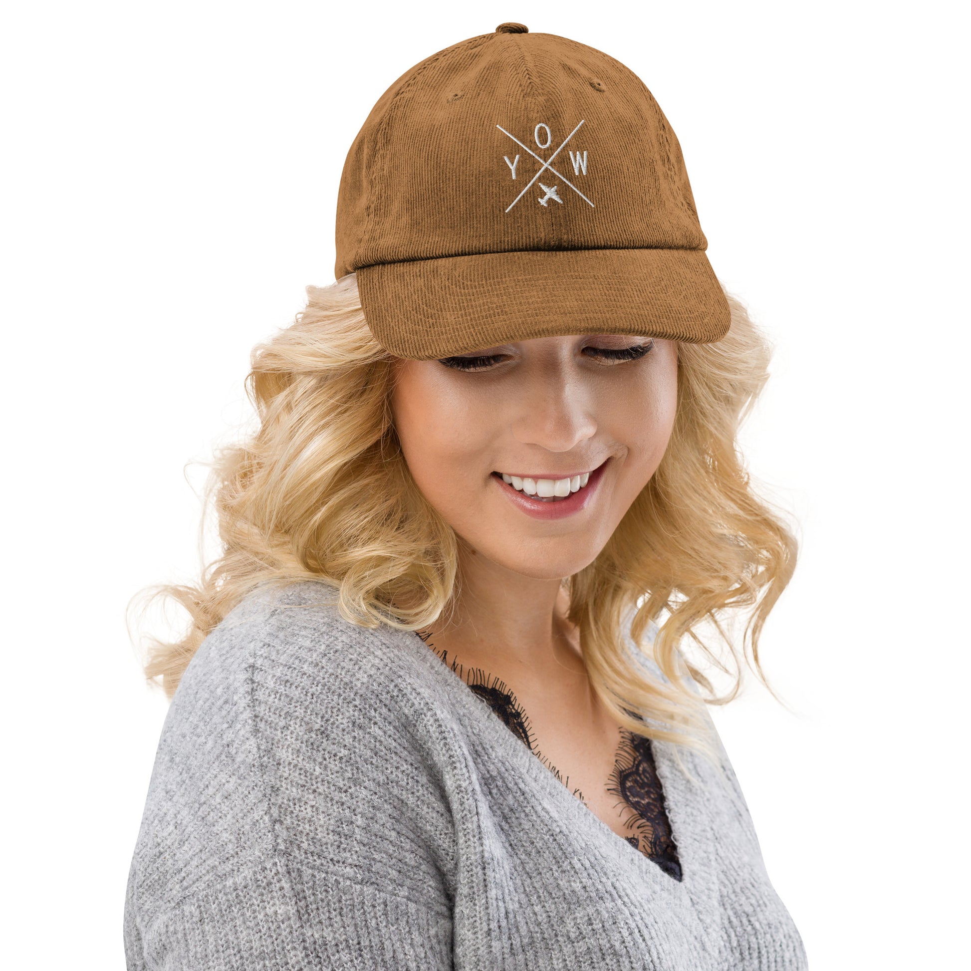 Crossed-X Corduroy Hat - White • YOW Ottawa • YHM Designs - Image 10