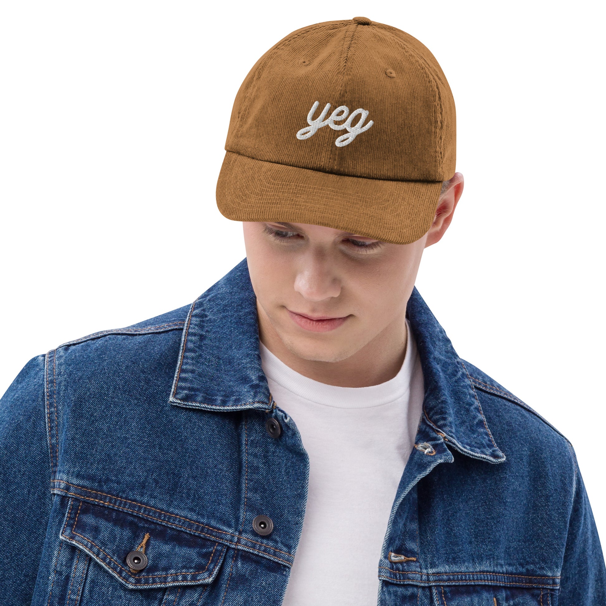 Vintage Script Corduroy Hat - White • YEG Edmonton • YHM Designs - Image 05