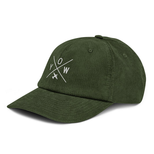 Crossed-X Corduroy Hat - White • YOW Ottawa • YHM Designs - Image 01