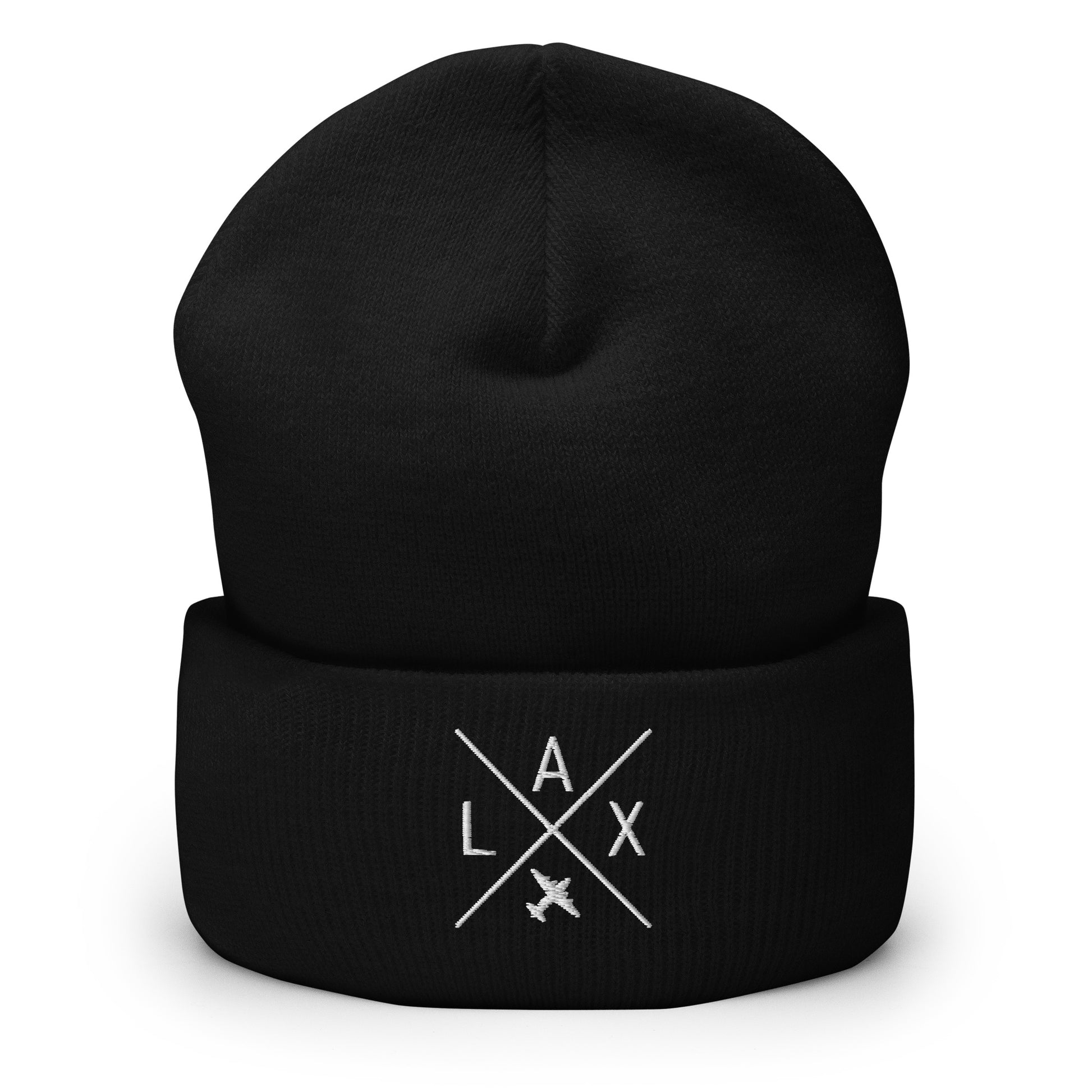 Crossed-X Cuffed Beanie - White • LAX Los Angeles • YHM Designs - Image 06