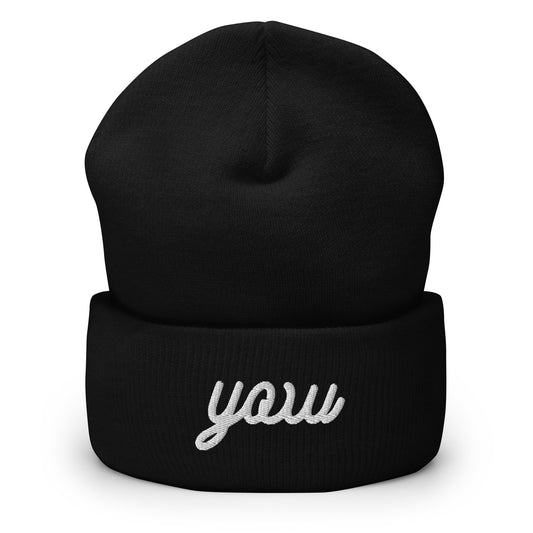 Vintage Script Beanie - White Embroidery • YOW Ottawa • YHM Designs - Image 01