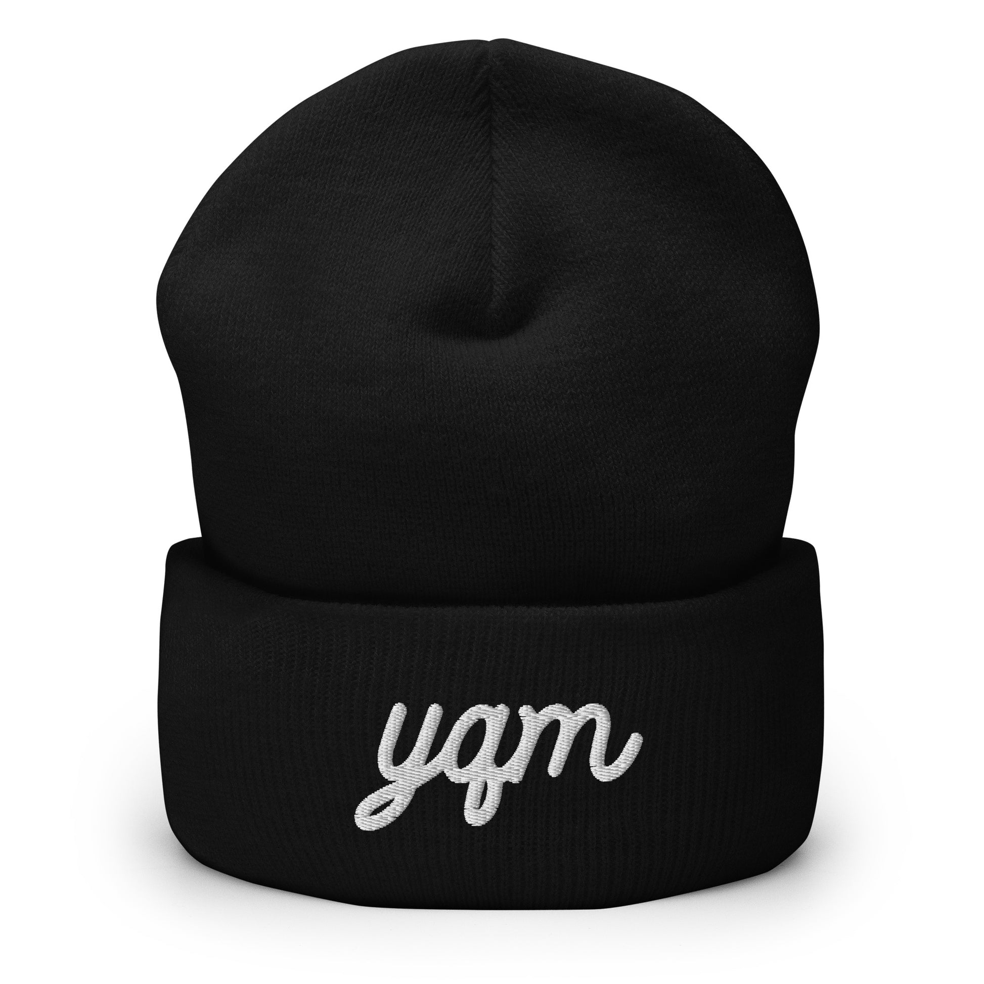 Vintage Script Beanie - White Embroidery • YQM Moncton • YHM Designs - Image 01