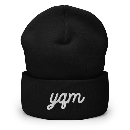 Vintage Script Beanie - White Embroidery • YQM Moncton • YHM Designs - Image 01