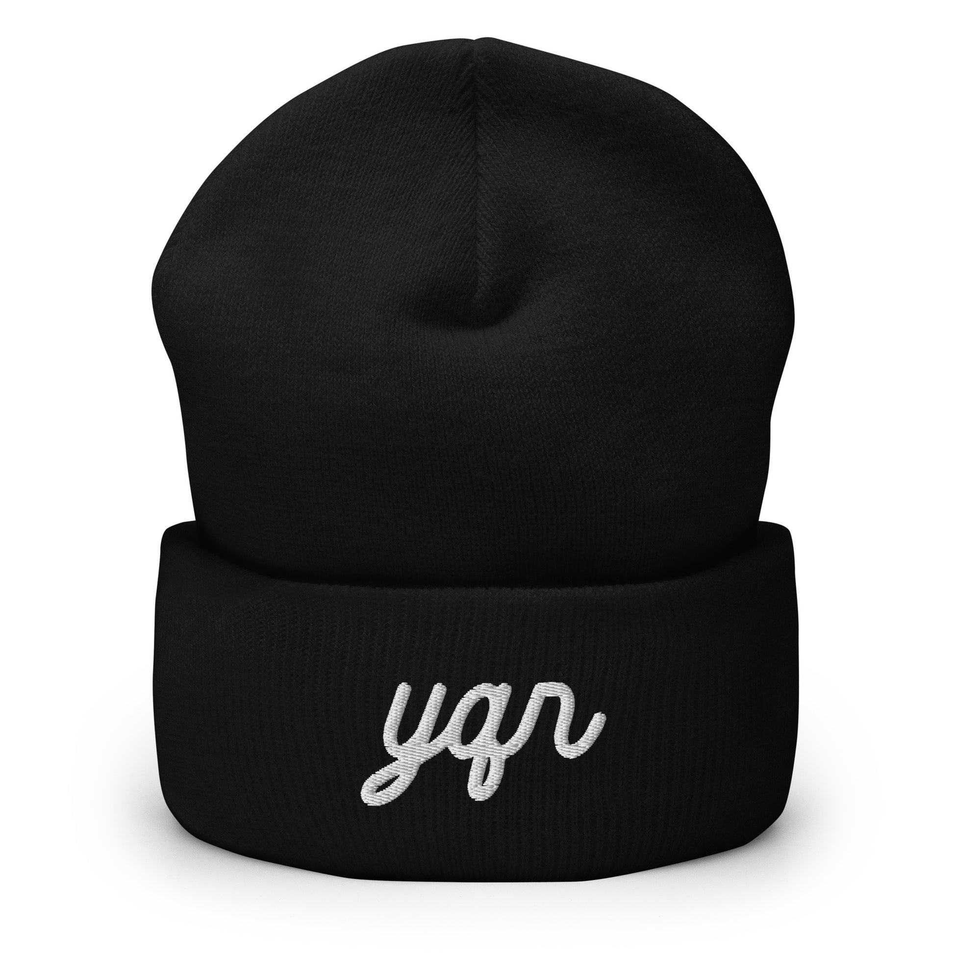 Vintage Script Beanie - White Embroidery • YQR Regina • YHM Designs - Image 01