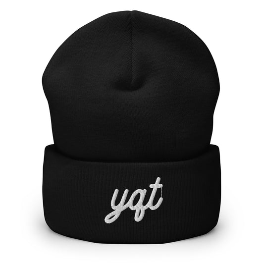 Vintage Script Beanie - White Embroidery • YQT Thunder Bay • YHM Designs - Image 01