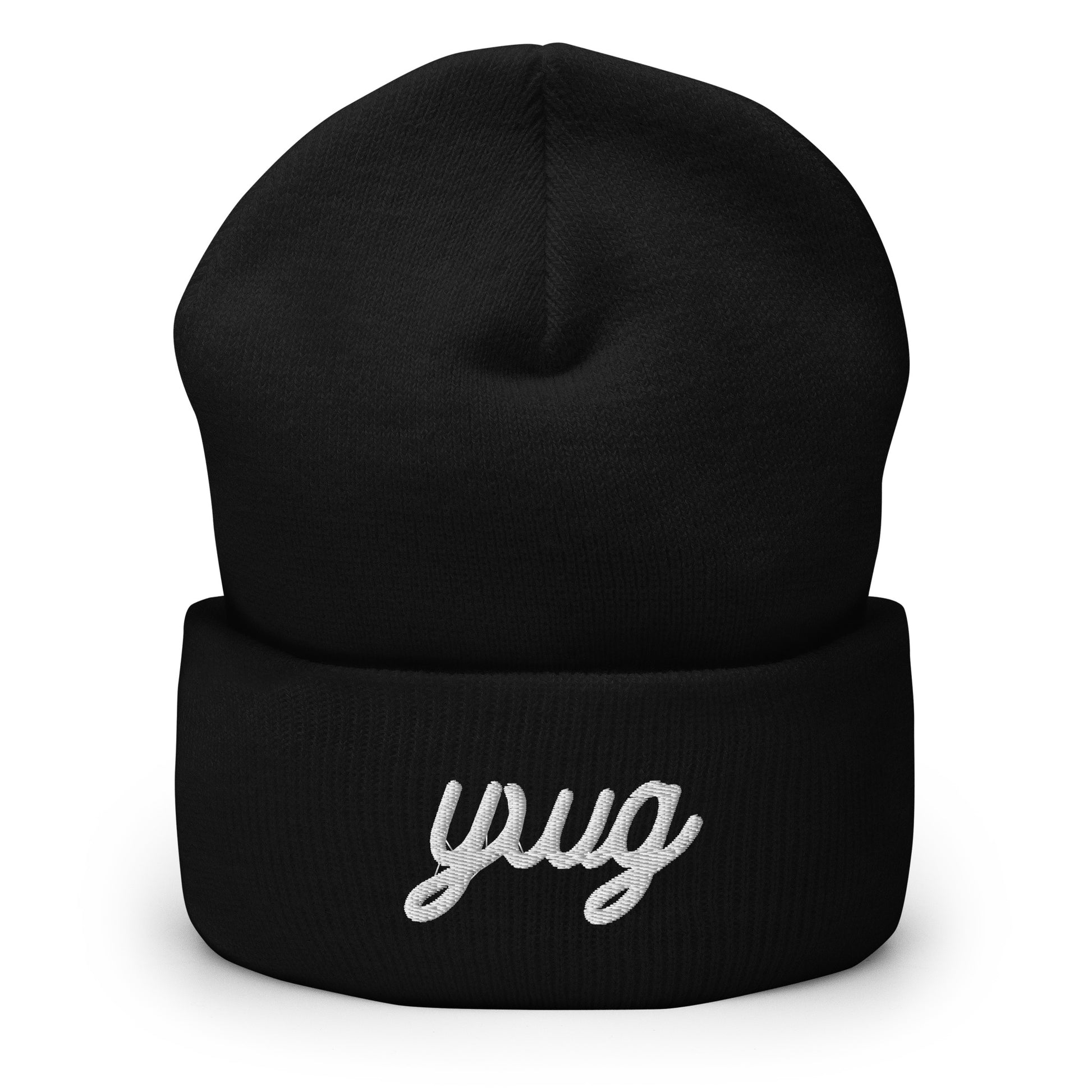 Vintage Script Beanie - White Embroidery • YWG Winnipeg • YHM Designs - Image 01
