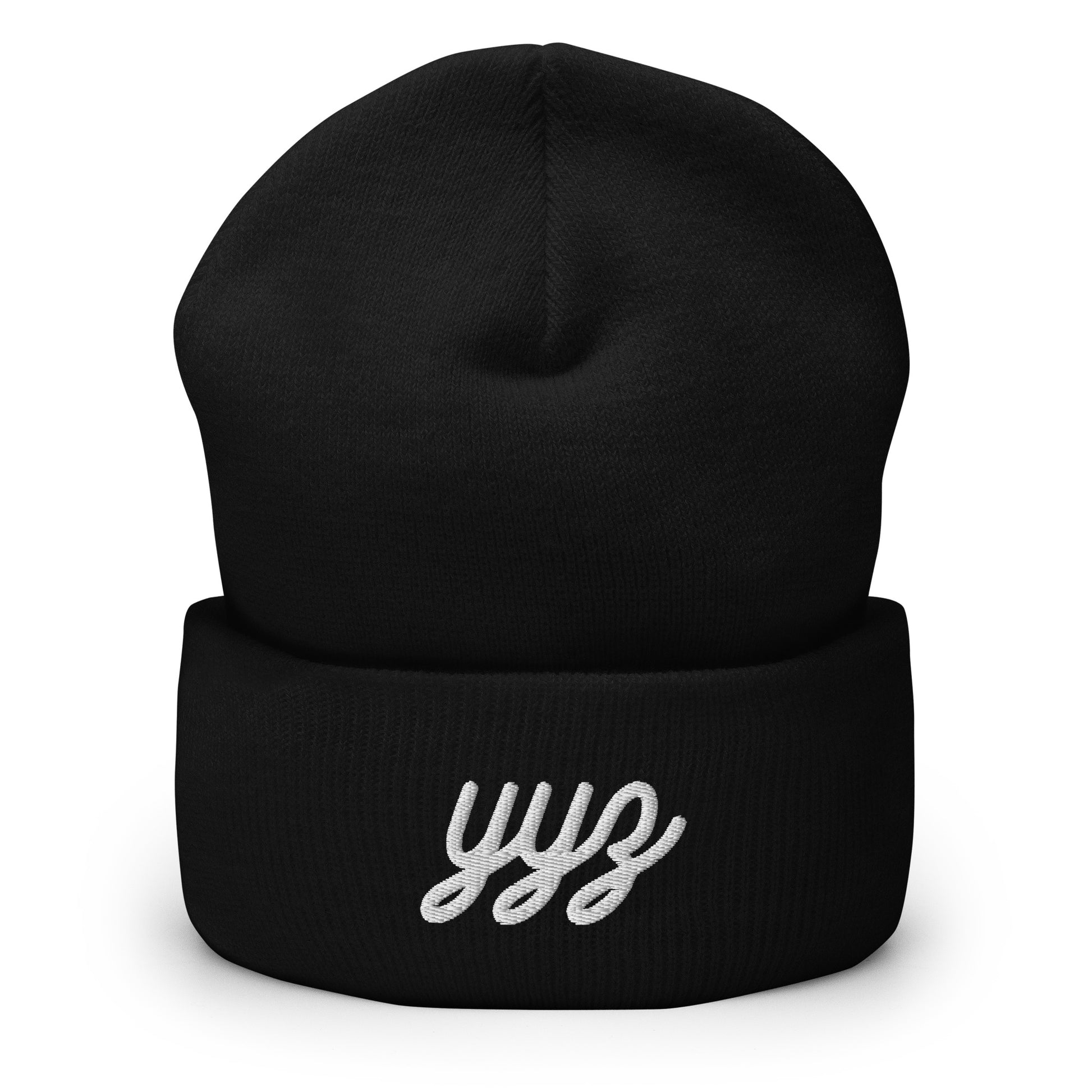 Vintage Script Beanie - White Embroidery • YYZ Toronto • YHM Designs - Image 01