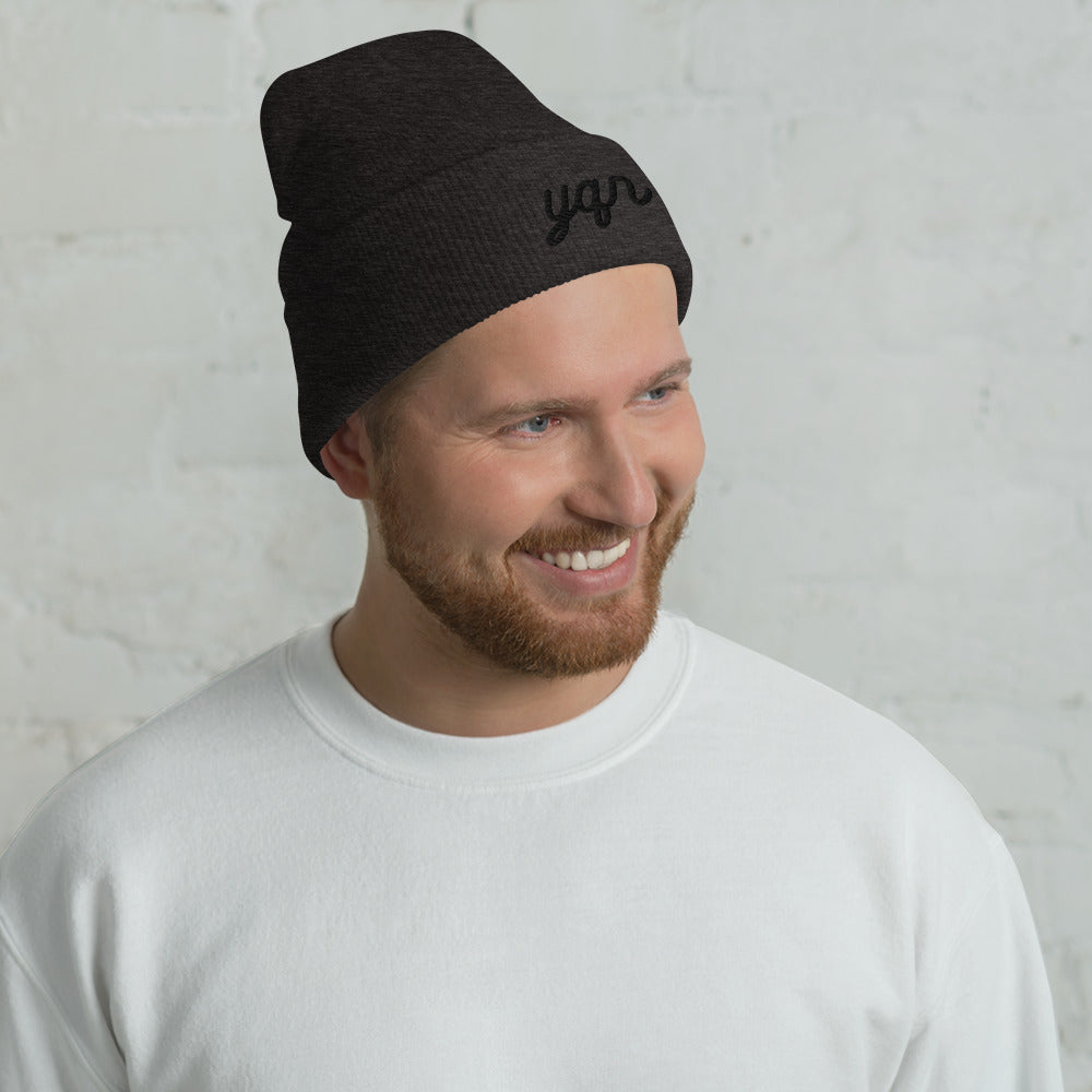 Vintage Script Beanie - Black Embroidery • YQR Regina • YHM Designs - Image 05