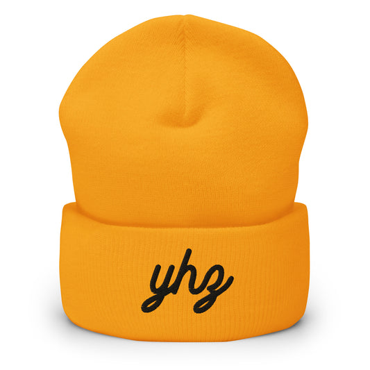 Vintage Script Beanie - Black Embroidery • YHZ Halifax • YHM Designs - Image 01