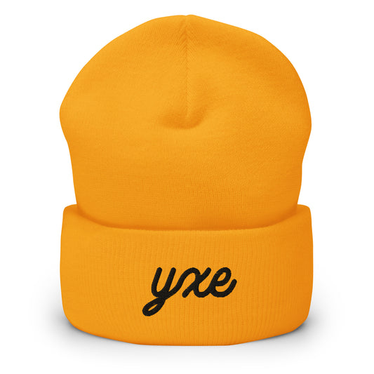Vintage Script Beanie - Black Embroidery • YXE Saskatoon • YHM Designs - Image 01