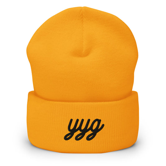 Vintage Script Beanie - Black Embroidery • YYG Charlottetown • YHM Designs - Image 01