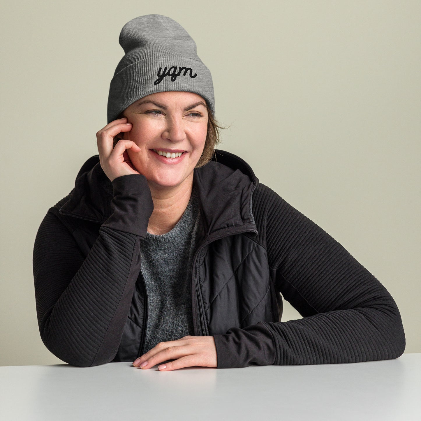 Vintage Script Beanie - Black Embroidery • YQM Moncton • YHM Designs - Image 04