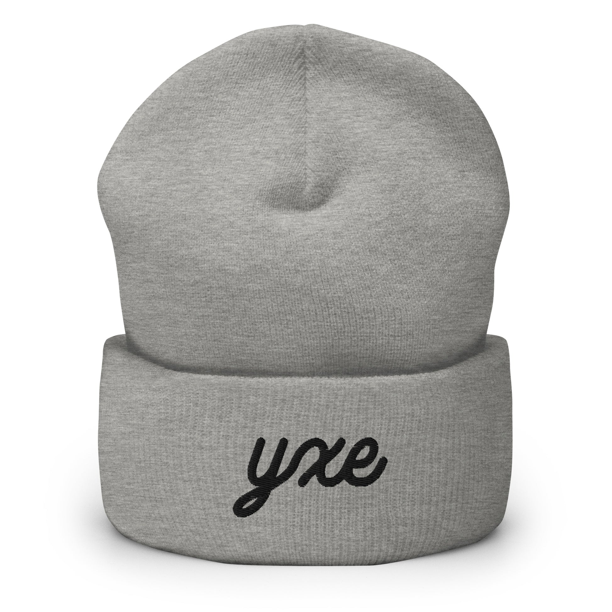 Vintage Script Beanie - Black Embroidery • YXE Saskatoon • YHM Designs - Image 03