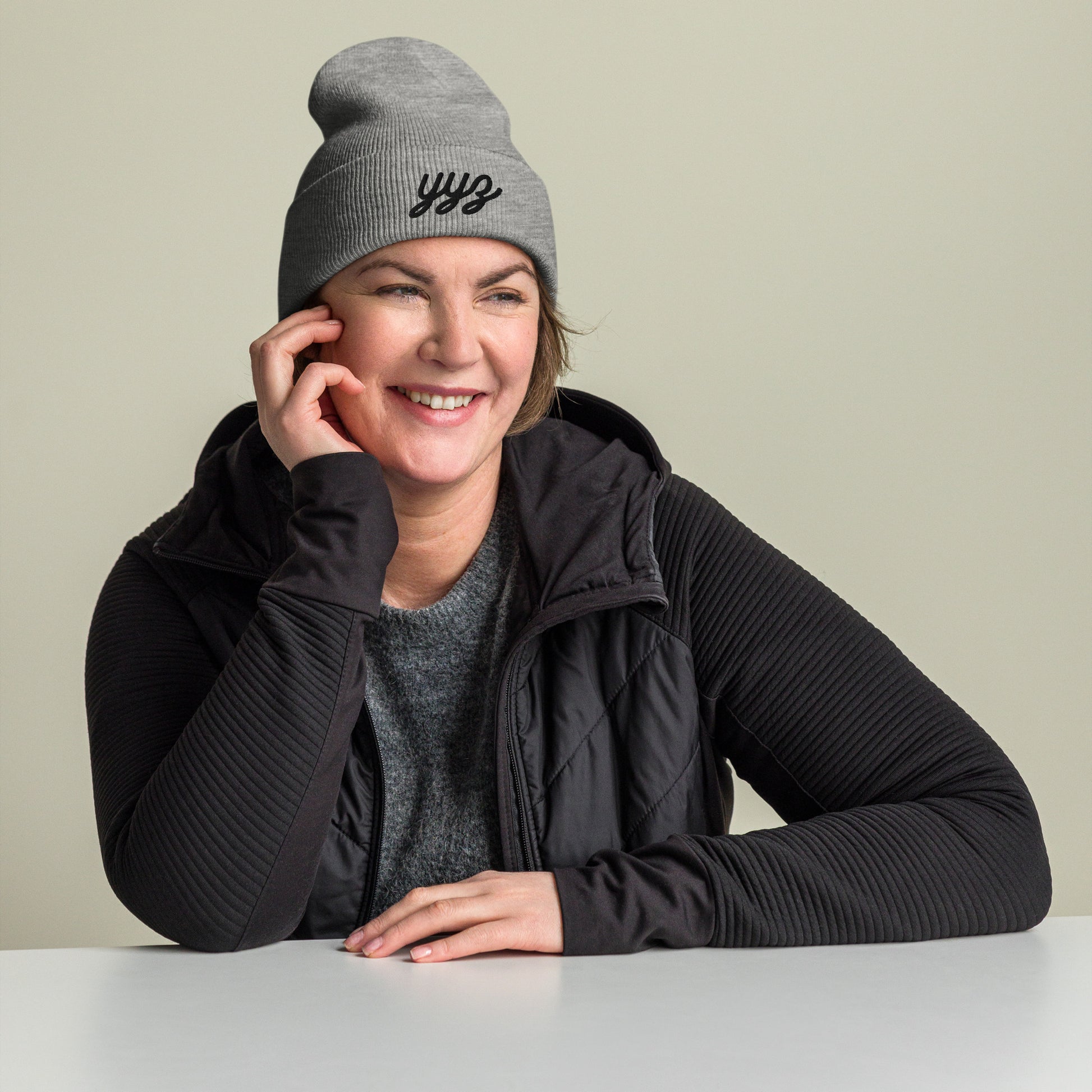 Vintage Script Beanie - Black Embroidery • YYZ Toronto • YHM Designs - Image 04