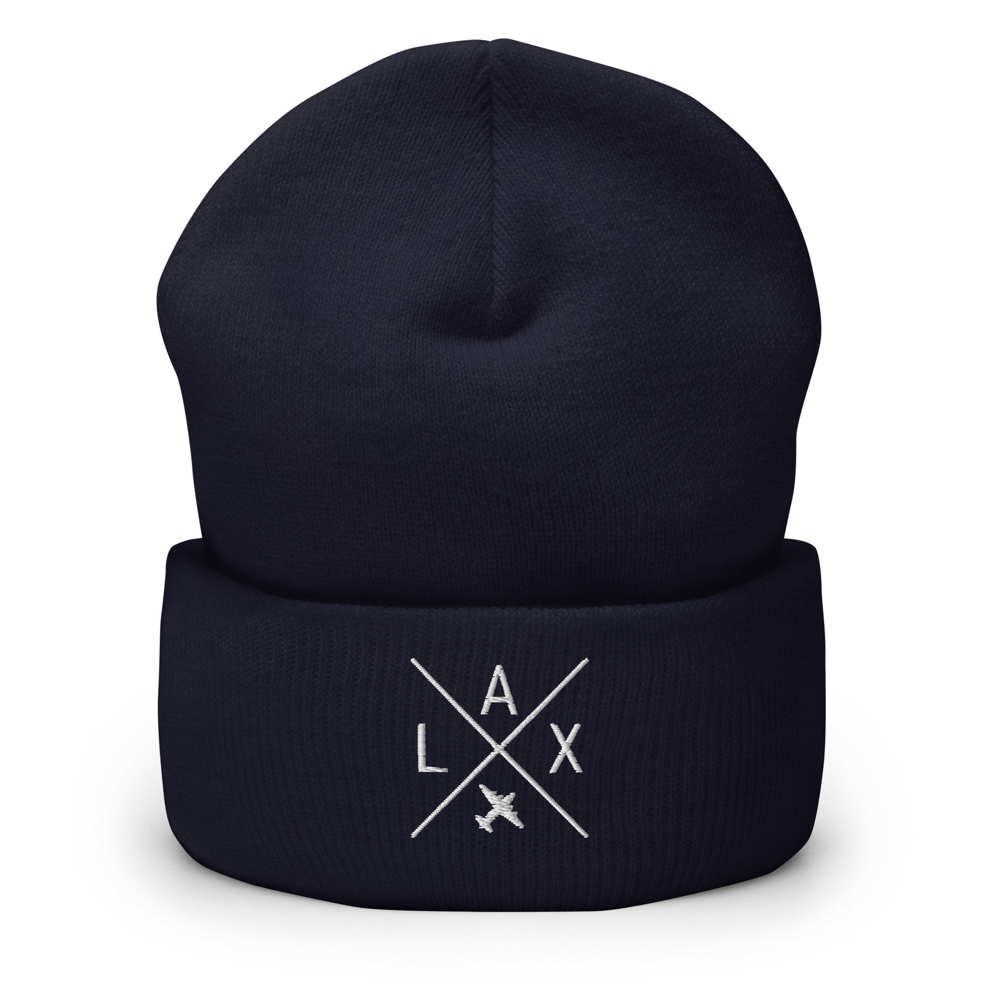 Crossed-X Cuffed Beanie - White • LAX Los Angeles • YHM Designs - Image 07