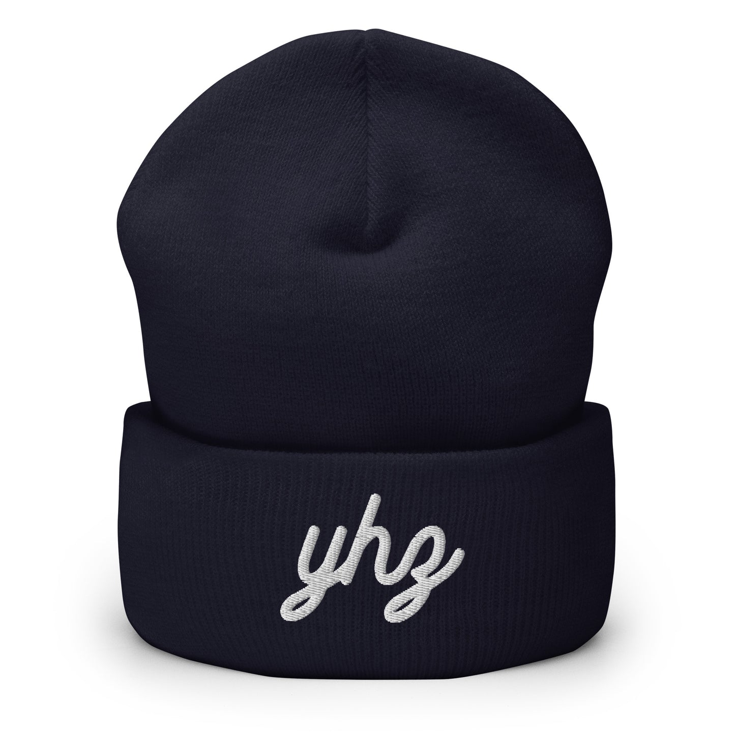 Vintage Script Beanie - White Embroidery • YHZ Halifax • YHM Designs - Image 02