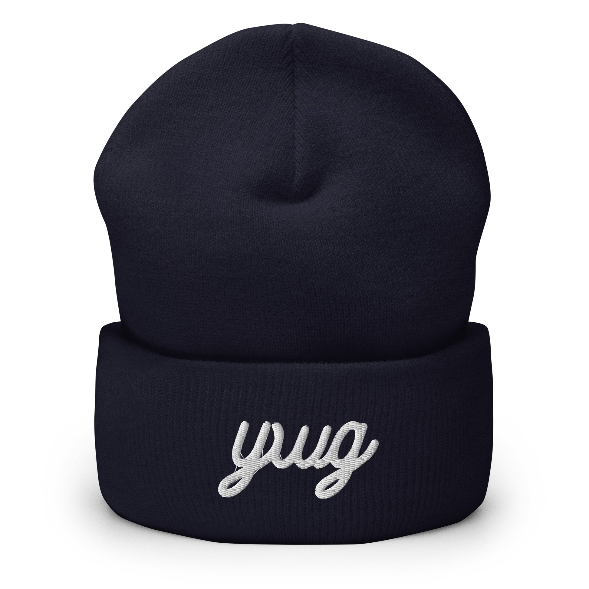 Vintage Script Beanie - White Embroidery • YWG Winnipeg • YHM Designs - Image 02