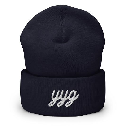 Vintage Script Beanie - White Embroidery • YYG Charlottetown • YHM Designs - Image 02