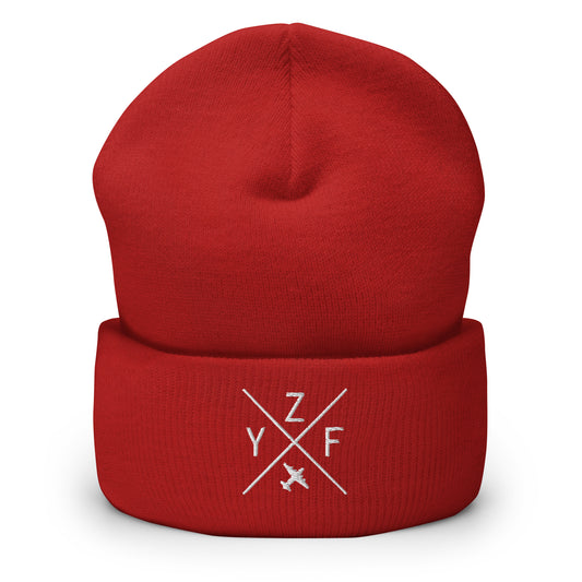 Crossed-X Cuffed Beanie - White • YZF Yellowknife • YHM Designs - Image 01