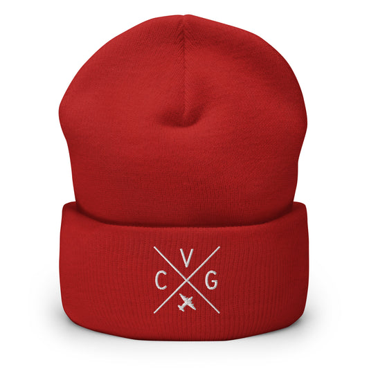 Crossed-X Cuffed Beanie - White • CVG Cincinnati • YHM Designs - Image 01