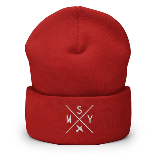 Crossed-X Cuffed Beanie - White • MSY New Orleans • YHM Designs - Image 01