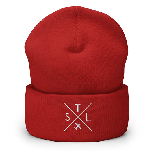 Crossed-X Cuffed Beanie - White • STL St. Louis • YHM Designs - Image 01
