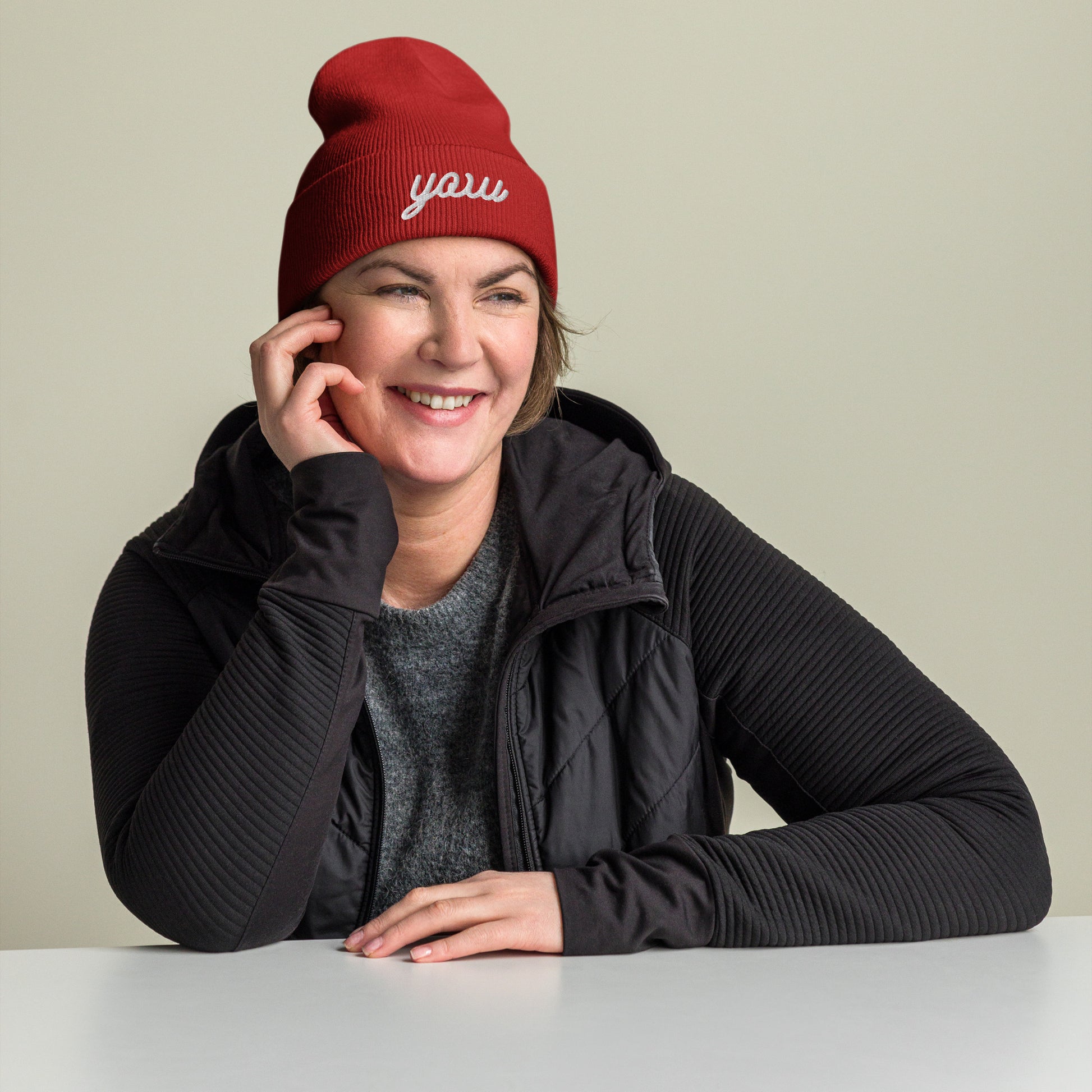 Vintage Script Beanie - White Embroidery • YOW Ottawa • YHM Designs - Image 06