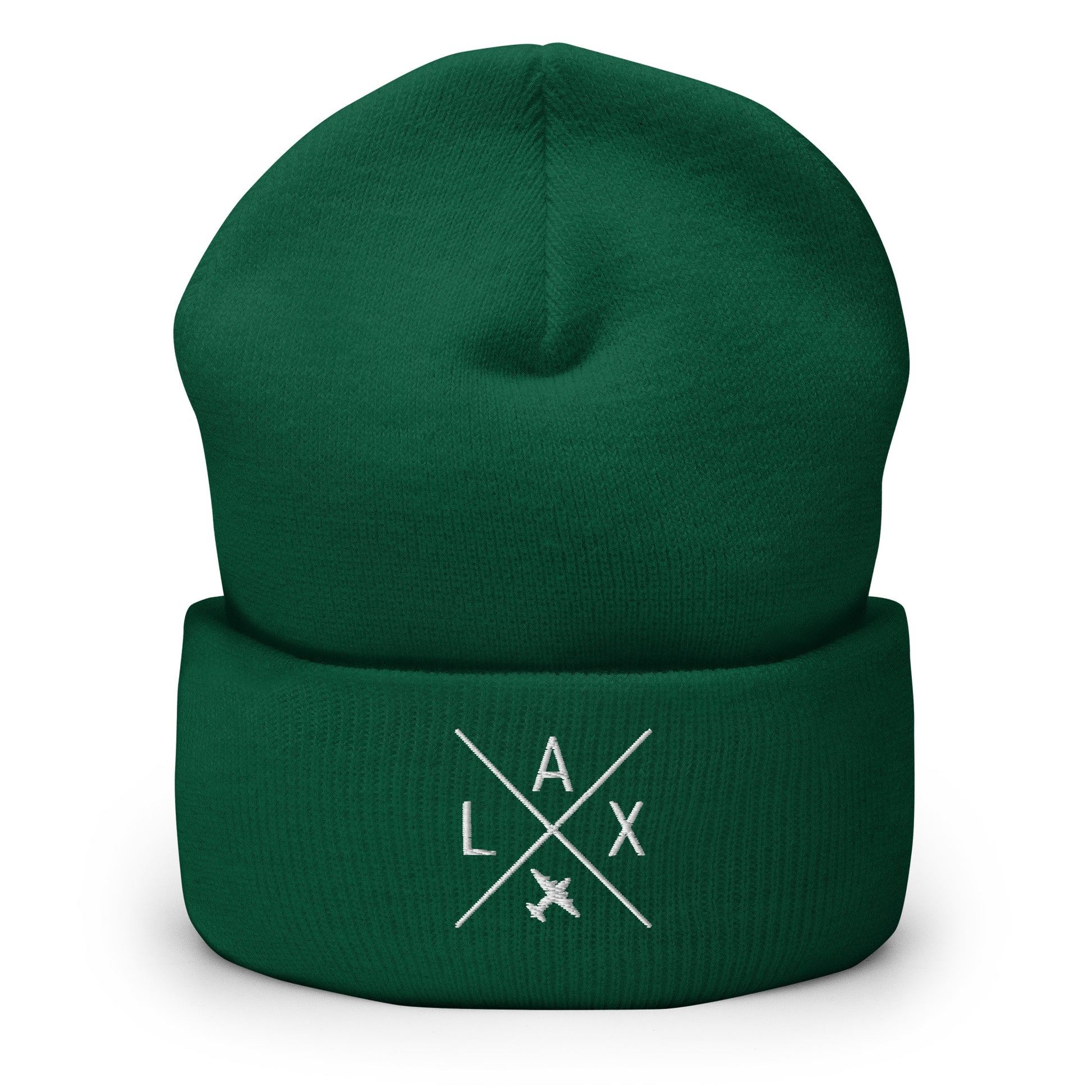 Crossed-X Cuffed Beanie - White • LAX Los Angeles • YHM Designs - Image 08