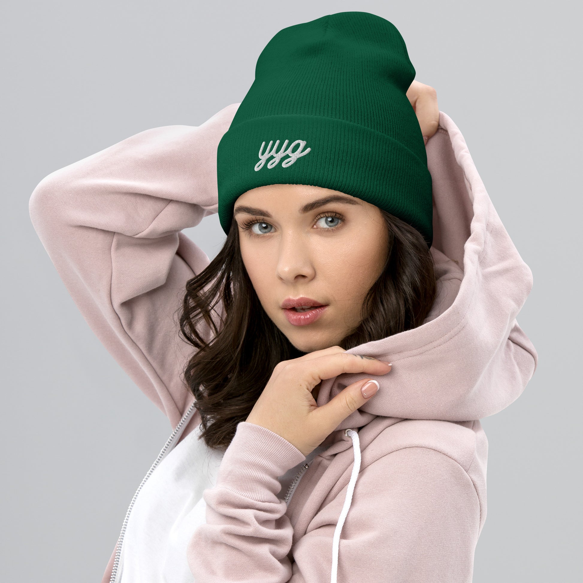 Vintage Script Beanie - White Embroidery • YYG Charlottetown • YHM Designs - Image 08
