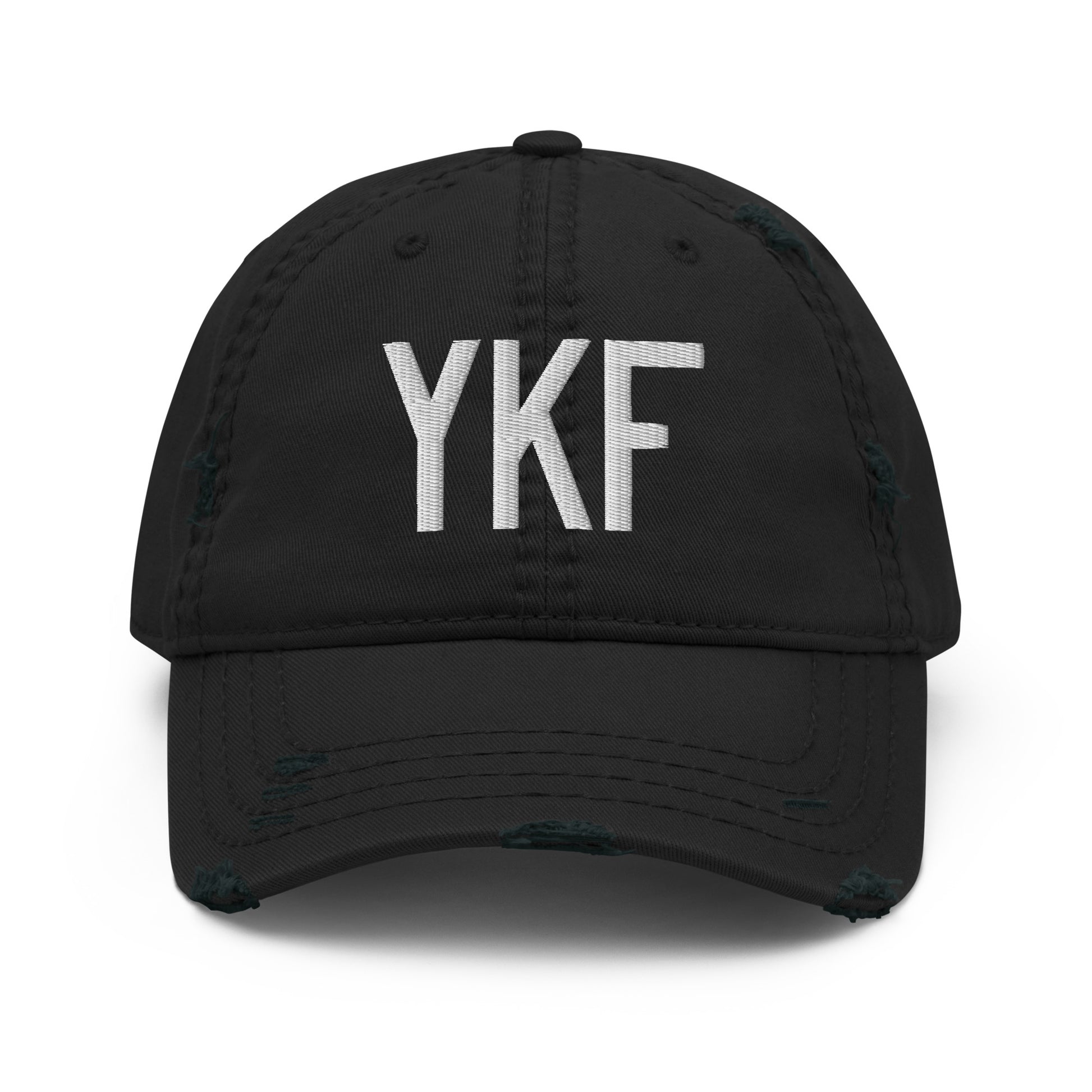 Airport Code Distressed Hat - White • YKF Waterloo • YHM Designs - Image 10