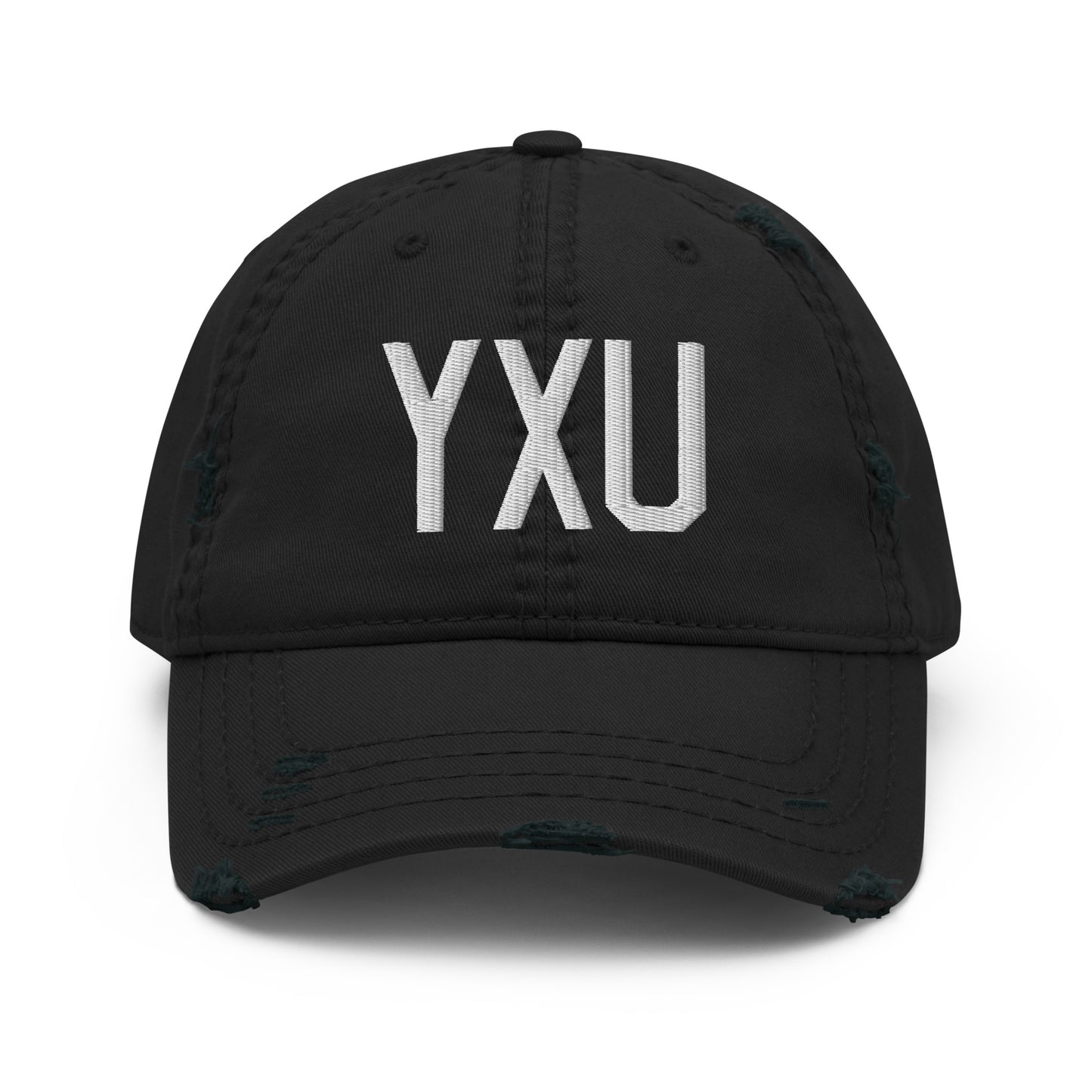 Airport Code Distressed Hat - White • YXU London • YHM Designs - Image 10